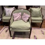 Three mahogany framed green upholstered tub chairs