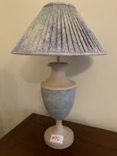 Two duck egg blue and beige ceramic table lamps