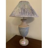 Two duck egg blue and beige ceramic table lamps