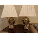 Pair of brass table lamps in the style of samovars
