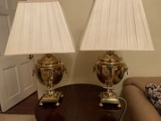 Pair of brass table lamps in the style of samovars