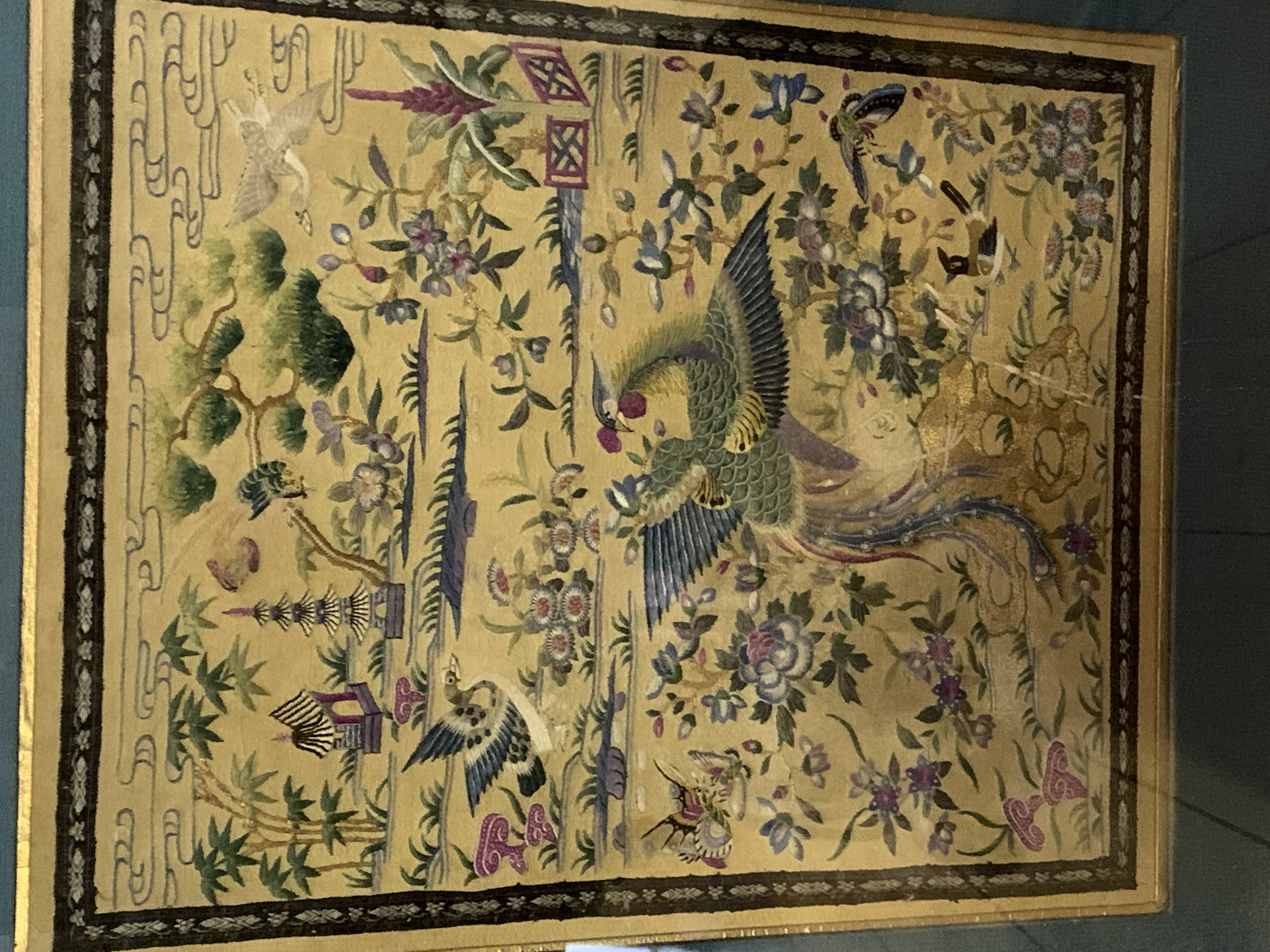 Framed and glazed Oriental silk embroidered panel of birds and flora - Image 2 of 2