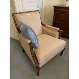 Two French style oatmeal upholstered armchairs