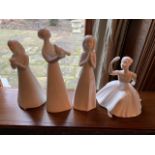 Four Royal Doulton white china female figurines