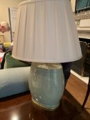 Pair of modern celadon table lamps with shades