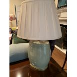 Pair of modern celadon table lamps with shades