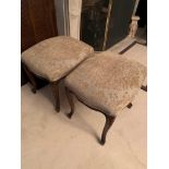 Pair of French style carved stools with upholstered seats