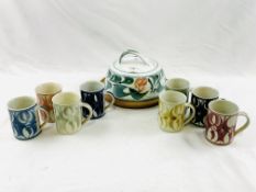 Aldermaston pottery: eight mugs and a cheese dish