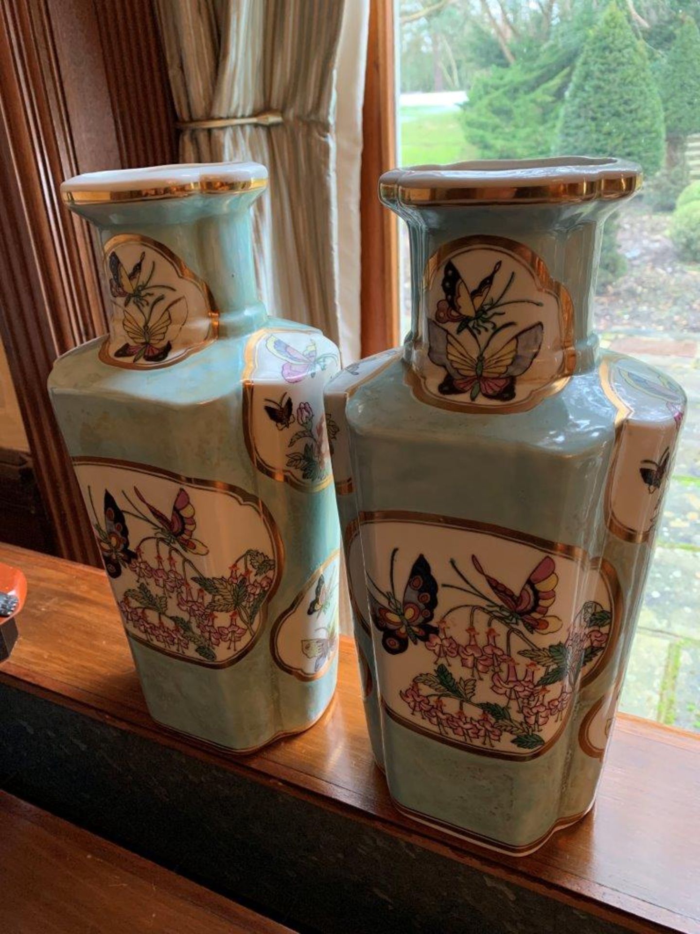 Pair of aqua coloured Oriental style vases