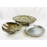 Large silver plate shell dish; silvered ceramic shell dish; silvered ceramic dish
