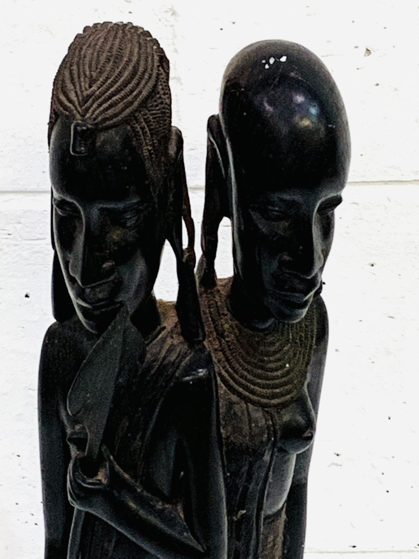 African ethnic wooden carving of a warrior and woman. - Image 2 of 3