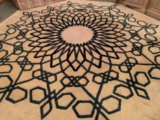 Cream and blue geometric design rug