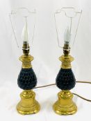 Pair of decorative brass and ceramic table lamps.