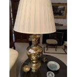 Two brass urn shaped table lamps