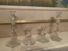 Two pairs of crystal candlesticks by Val San Lambert