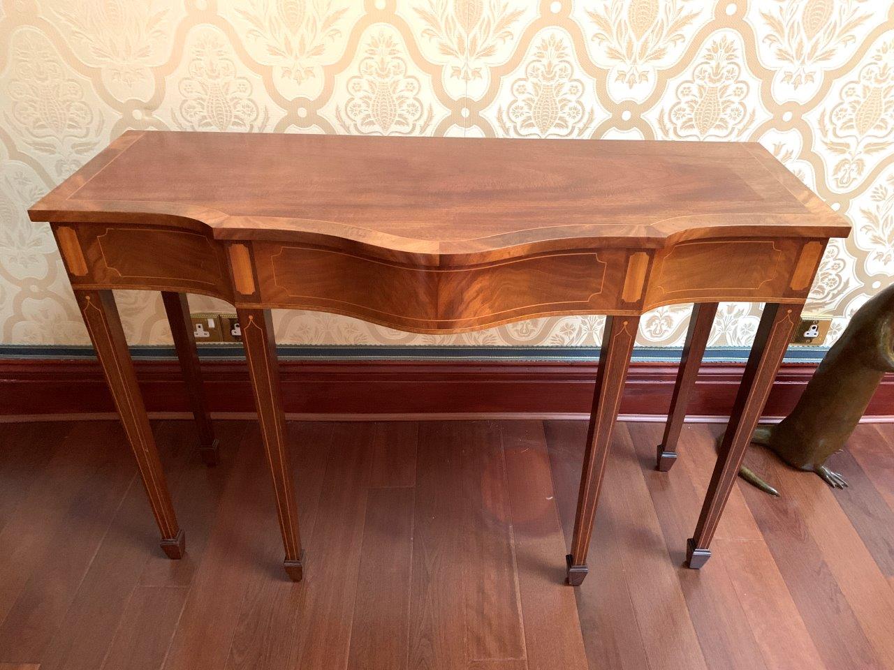 Pair of Georgian style inlaid console tables