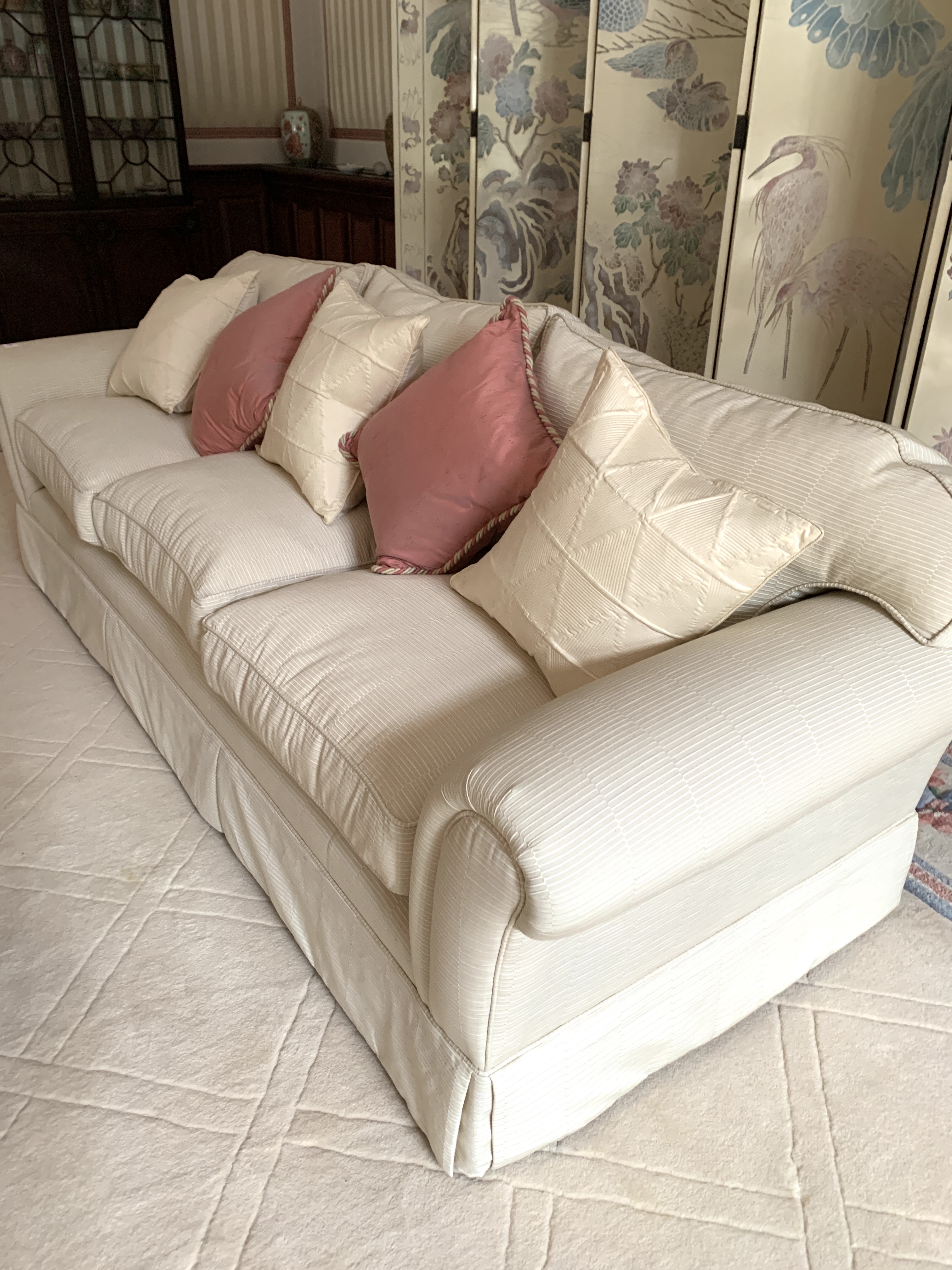 Cream cord effect upholstered three seat sofa, with feather filled cushions - Image 4 of 6