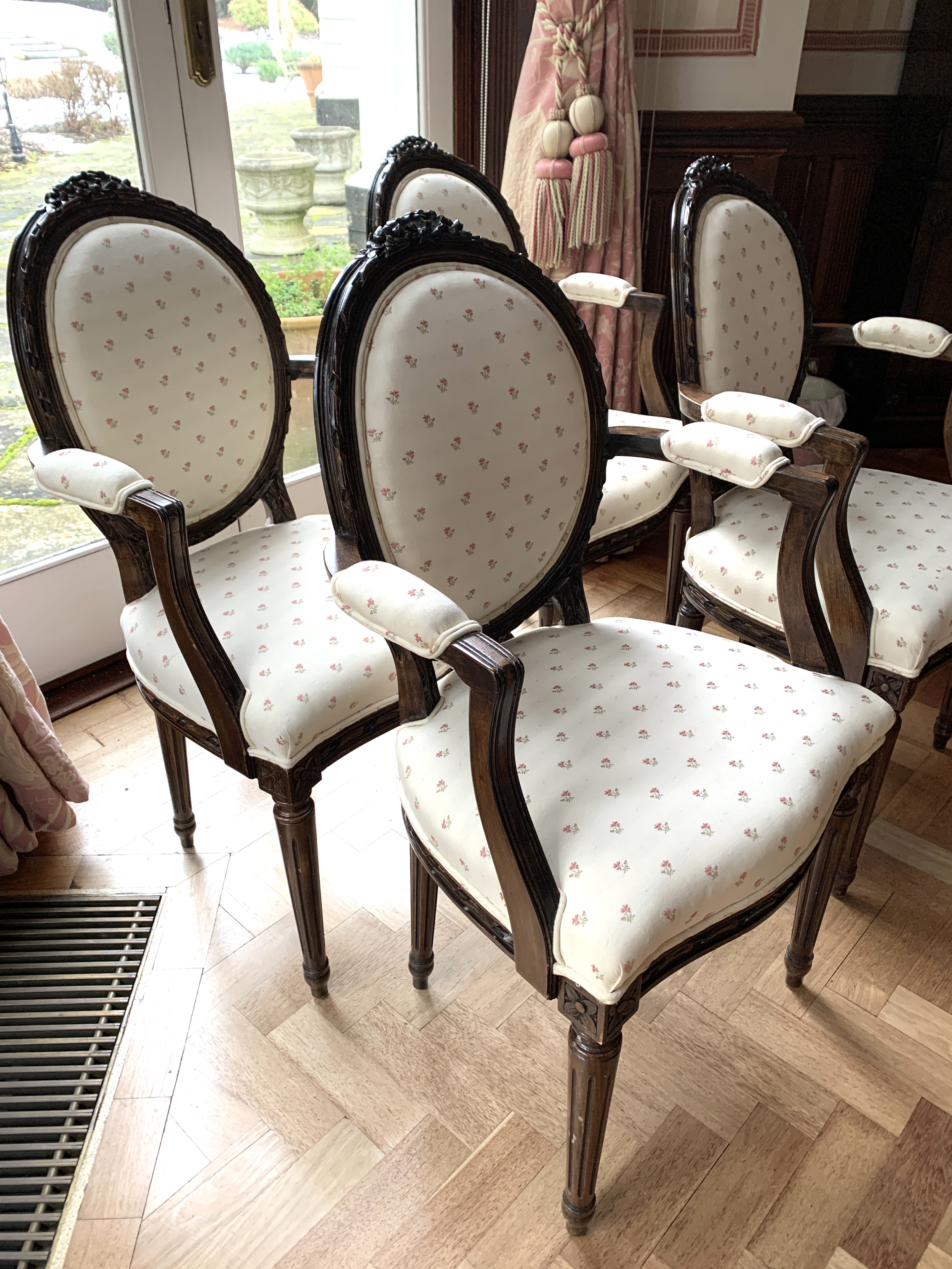 Set of four carved and upholstered elbow chairs - Image 4 of 4