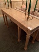 Limed oak side table on six column supports