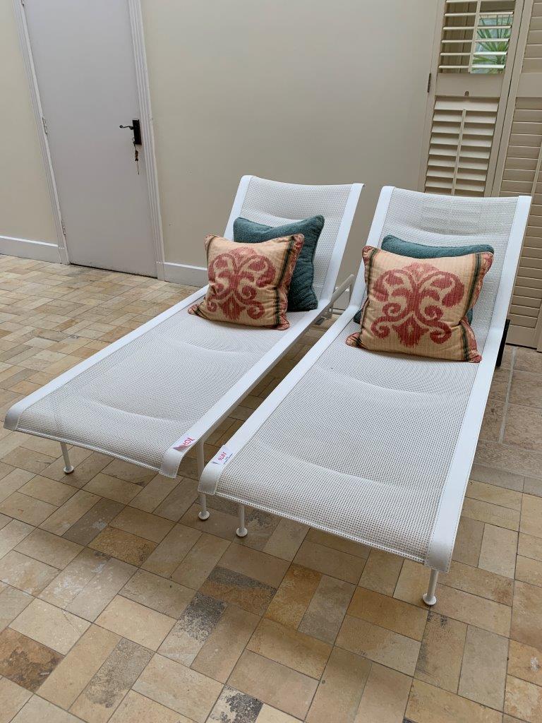 Two white rattan style sun loungers with reclining backs - Image 3 of 4