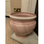 Large pink ceramic jardinière together with a studio pottery charger,