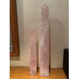 Two pink quartz obelisks, and a white quartz crysta