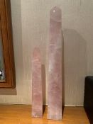 Two pink quartz obelisks, and a white quartz crysta