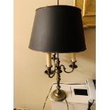 Candelabrum style lamp with adjustable metal shade