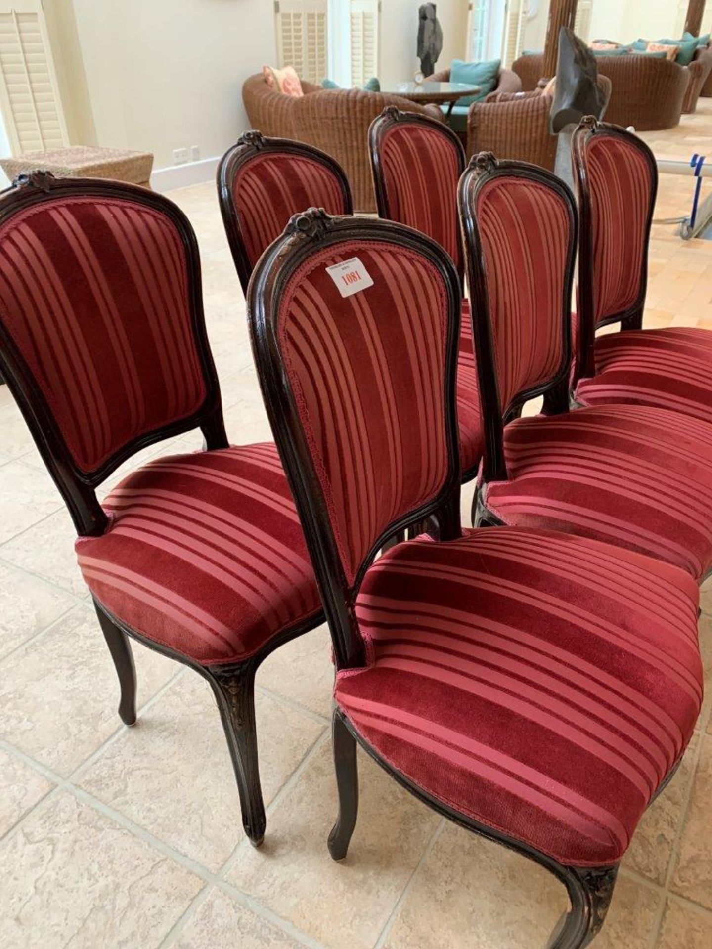 Six French style dining chairs in pink striped upholstery - Image 3 of 3