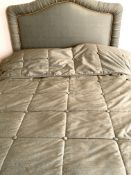 Louis Moreau quilted green and gold silk bedspread and matching headboard