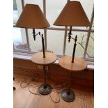 Pair of brass adjustable reading lamps cum wine tables