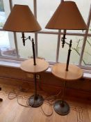 Pair of brass adjustable reading lamps cum wine tables