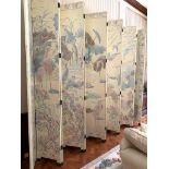 Very large Oriental style wooden twelve panel double sided folding screen