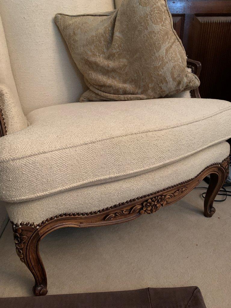 Carved and cream upholstered show wood French style armchair - Image 3 of 4