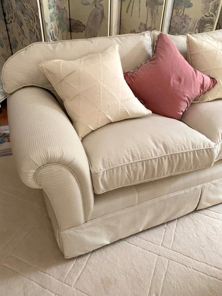 Cream cord effect upholstered three seat sofa, with feather filled cushions - Image 3 of 6