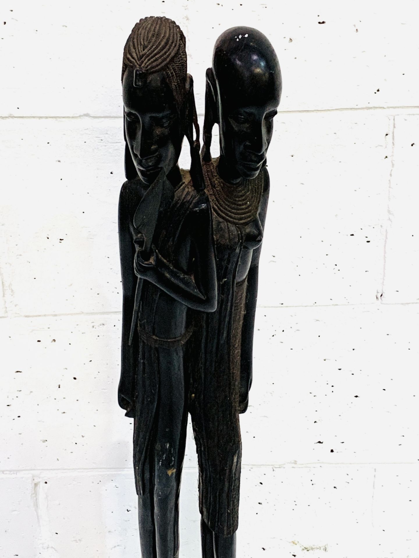 African ethnic wooden carving of a warrior and woman. - Image 3 of 3
