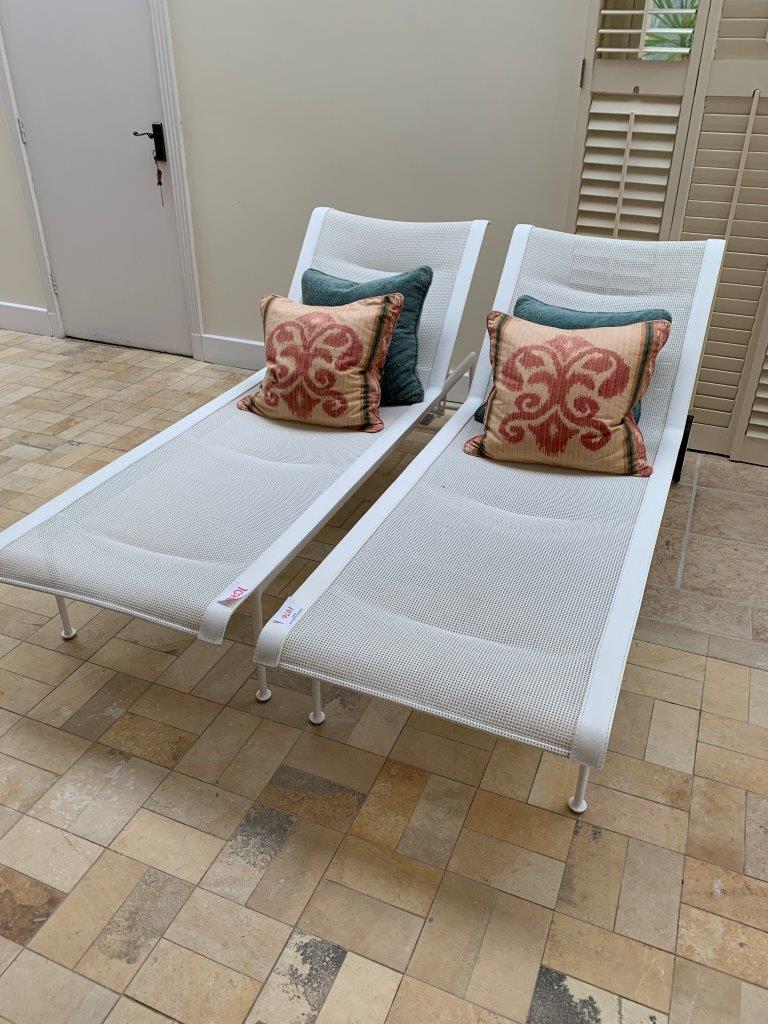 Two white rattan style sun loungers with reclining backs - Image 4 of 4