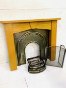 Oak fire frame, steel fire surround and cast iron basket together with fire guard.