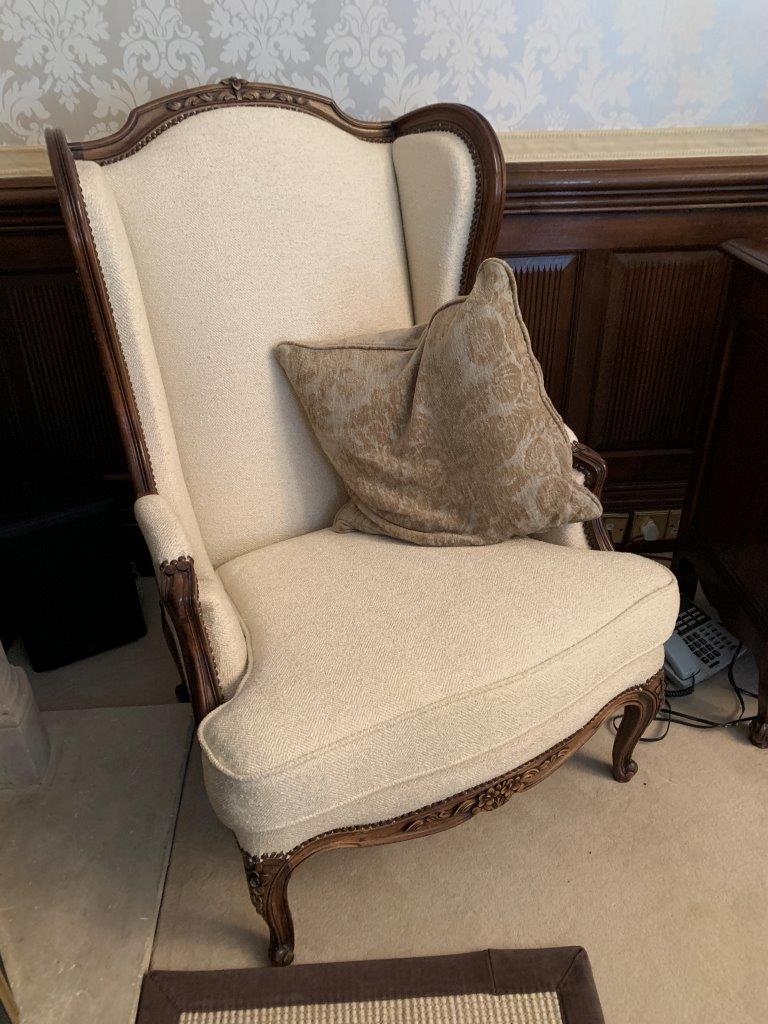 Carved and cream upholstered show wood French style armchair - Image 2 of 4
