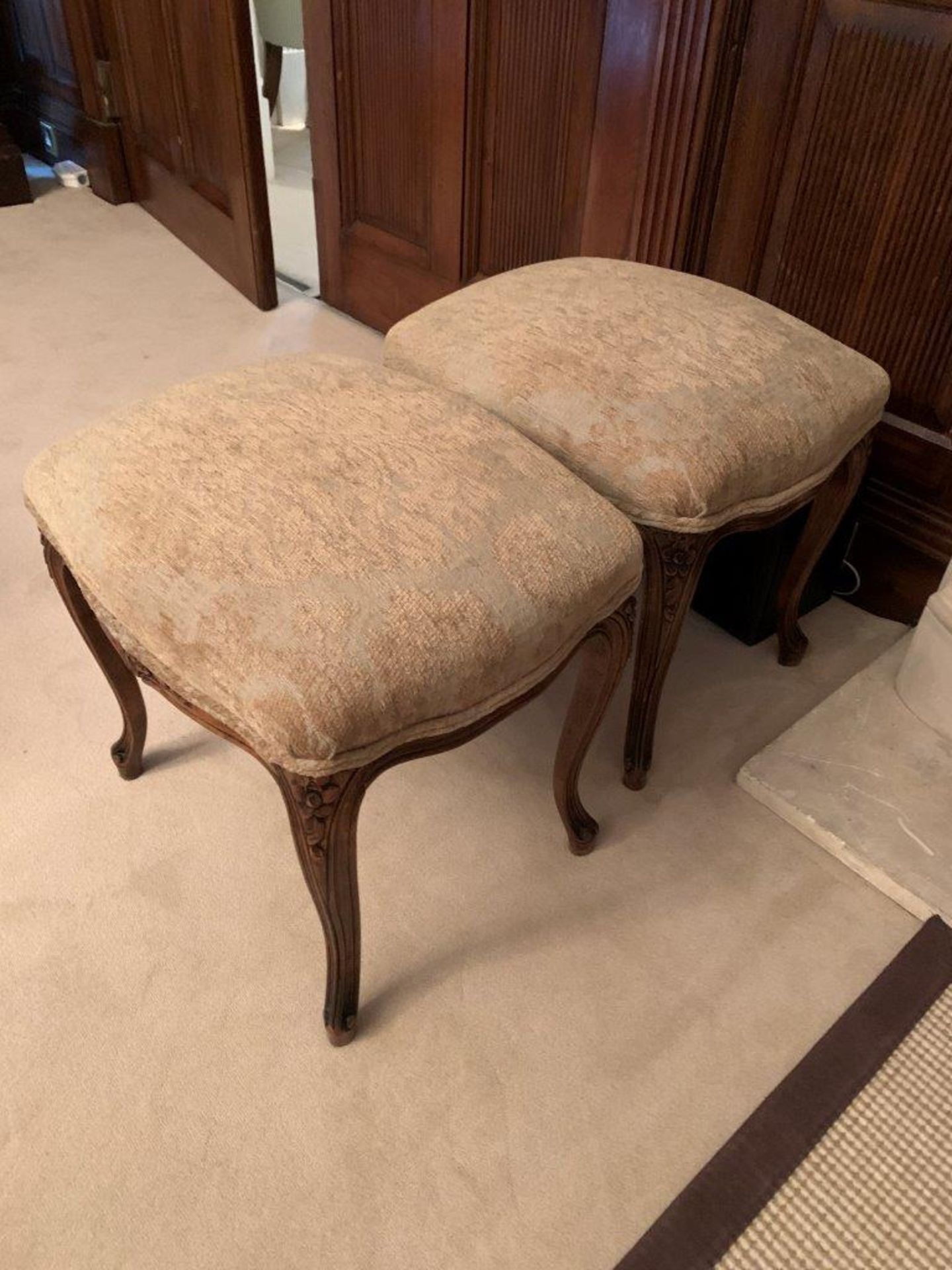 Pair of French style carved stools with upholstered seats - Image 3 of 3