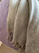 Deschamps purple wool bedspread and a cashmere mushroom coloured throw