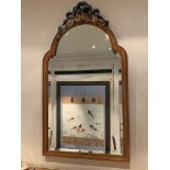 Wood framed arched top bevelled edge wall mirror