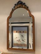 Wood framed arched top bevelled edge wall mirror