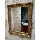 Gilt wood frame bevelled edge wall mirror
