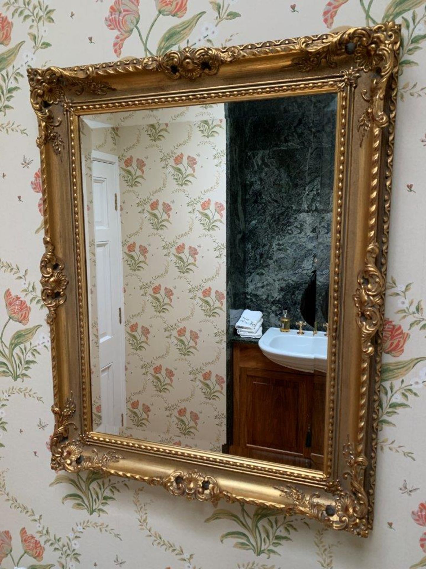 Gilt wood frame bevelled edge wall mirror