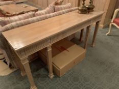 Limed oak side table on six column supports