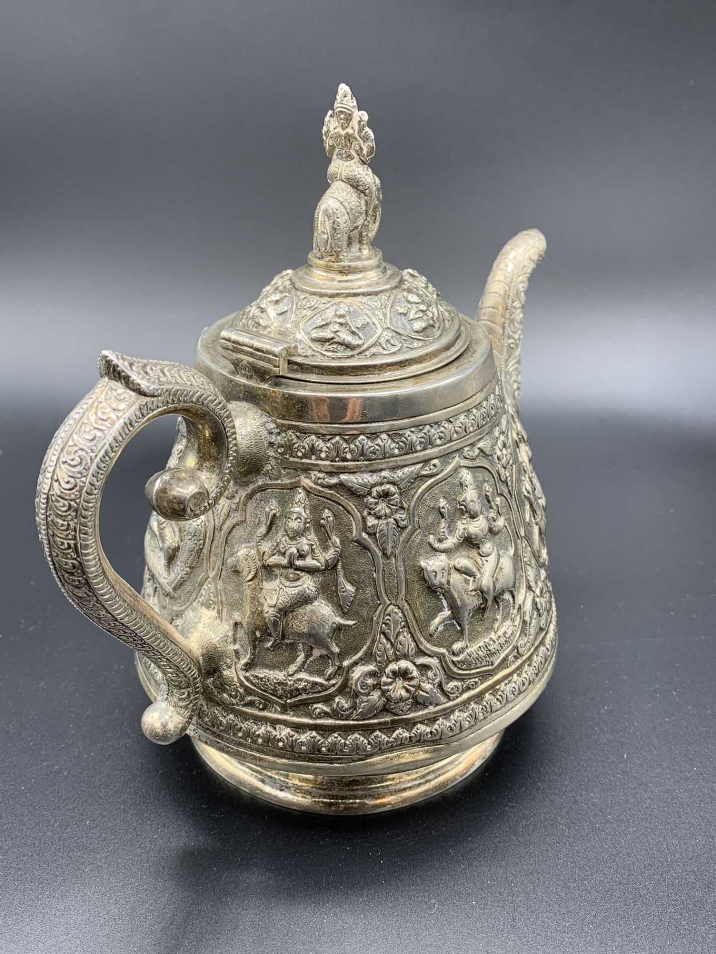 Early 20th Century Asian silver teapot, sugar bowl and mask jug - Image 4 of 5