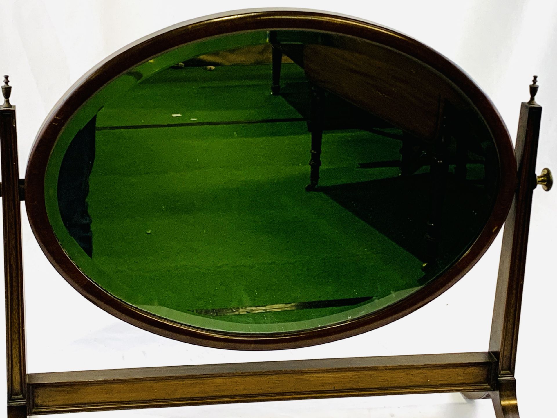 Mahogany framed oval bevelled edge toilet mirror on stand - Image 3 of 3