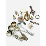 Various pieces of silver and white metal jewellery; Royal Corps of Signals cap badge; other items