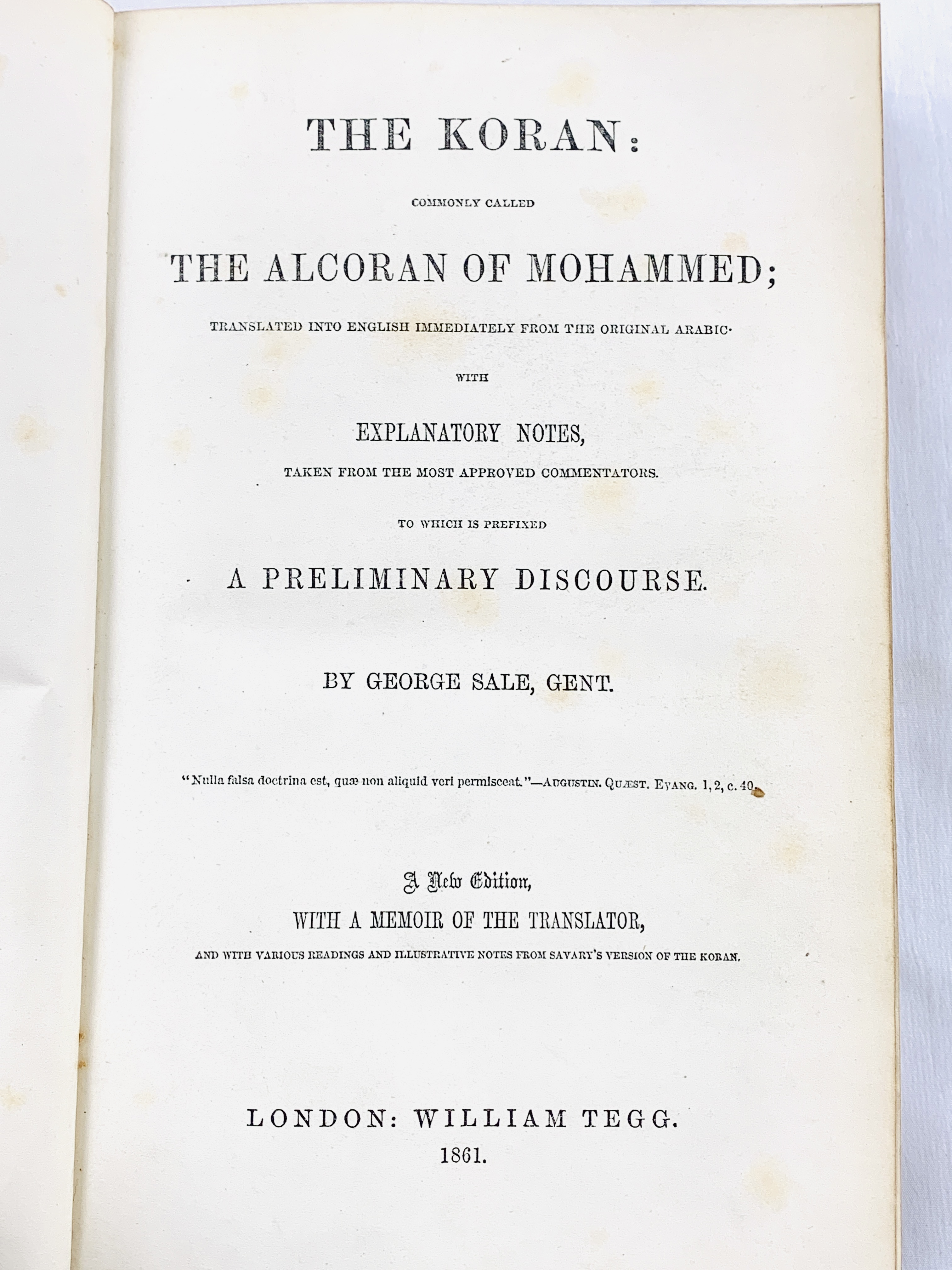 The Koran. Translated by George Sale. Published by William Tegg, 1861 - Image 2 of 4